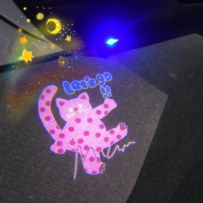 let's go酷酷粉红喵猫女神车载好物充电无线迎宾灯车门氛围投影灯