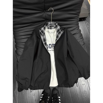 fitcheck格子拼接飞行夹克棉服男款秋冬美式潮牌外套羽绒服棒球服