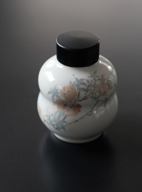 抱翁堂款甜白釉葫芦罐密封铝盖茶叶罐手绘人文秋实图醒茶罐景德镇