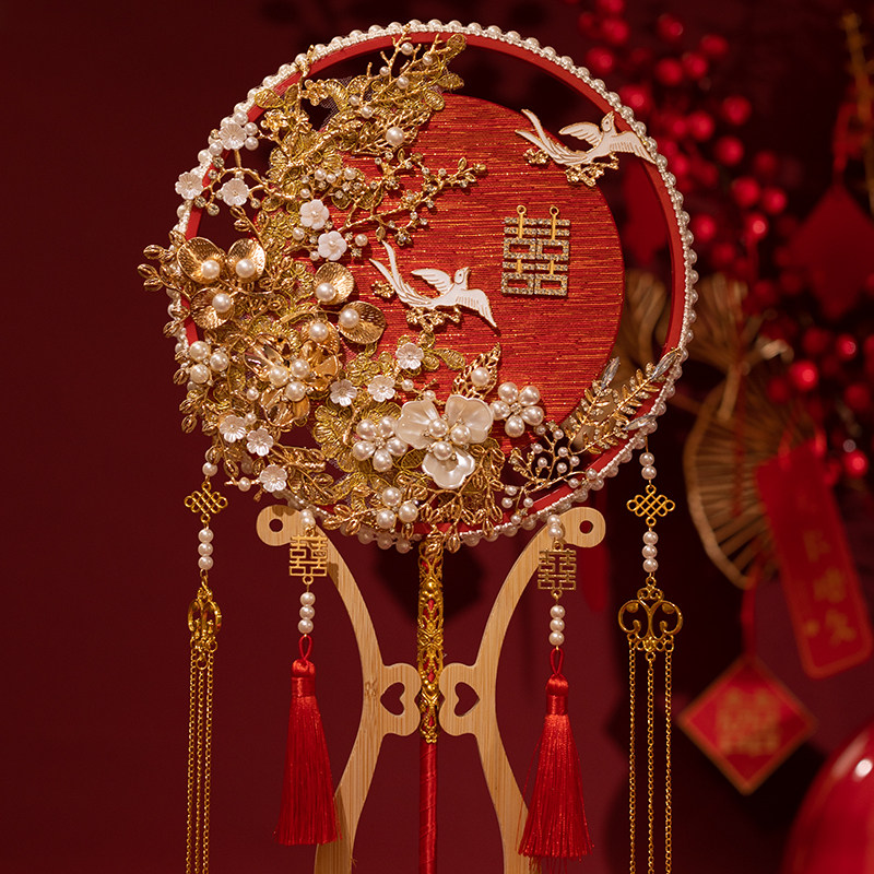 团扇新娘结婚diy材料包秀禾古风重工刺绣婚扇中式双面手工手捧花