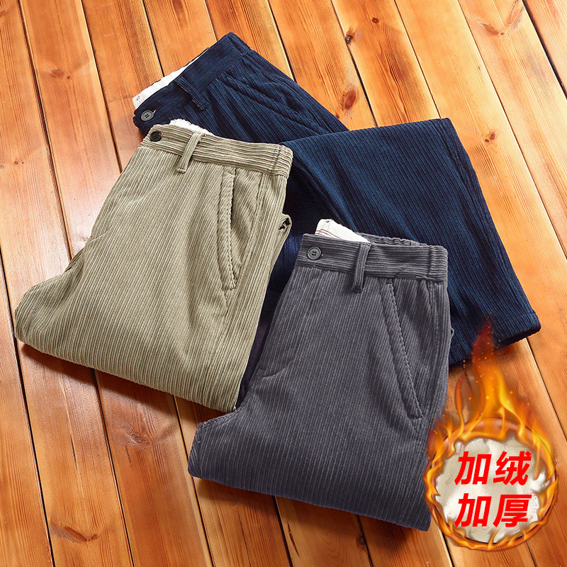 新款加绒复古文艺百搭灯芯绒休闲裤男直筒长裤商务百搭条绒裤子