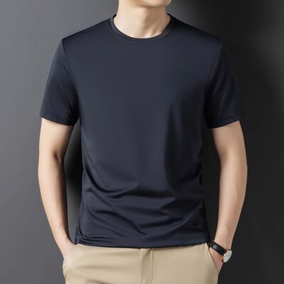 桑蚕丝短袖T恤男冰丝薄半袖