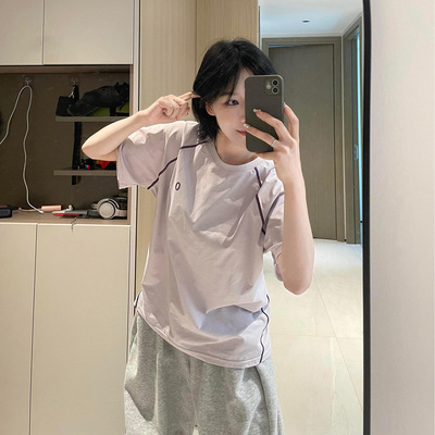 粉紫色插肩骑行短袖男女