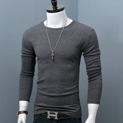 圆领长袖t恤男士秋冬季大码修身厚款打底衫青年纯色保暖弹力秋衣