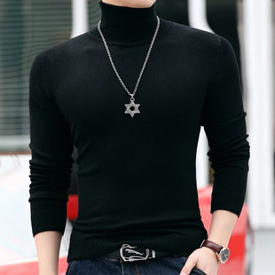 高领毛衣男士秋冬长袖修身内搭保暖针织衫纯色青年紧身堆领打底衫