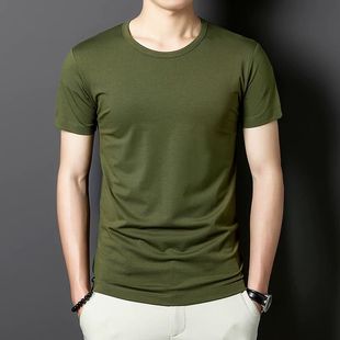高端纯色圆领体恤休闲 冰丝短袖 t恤男夏季 薄款 莫代尔速干衣服半袖