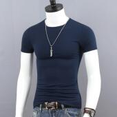 T恤男士 弹力体恤青年大码 夏季 运动修身 上衣 纯色薄款 圆领短袖