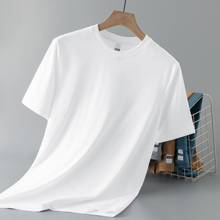 打底衫 潮流半袖 体恤 t恤男圆领纯色棉宽松韩版 200g重磅棉短袖