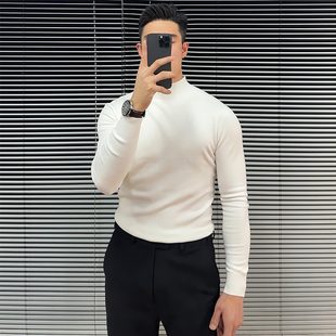 内搭针织纯色打底衫 健身修身 线衣 半高领冬季 帅气无痕纯色毛衣男士