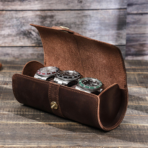 疯马皮手表收纳盒三位高档