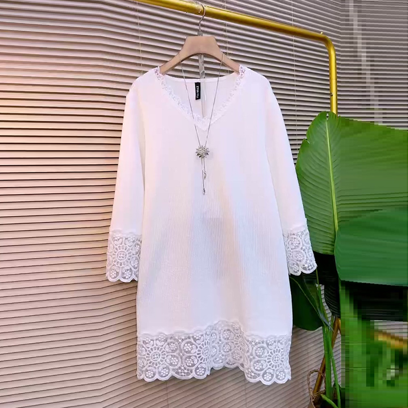 镂空拼接大码女装中长款大衫