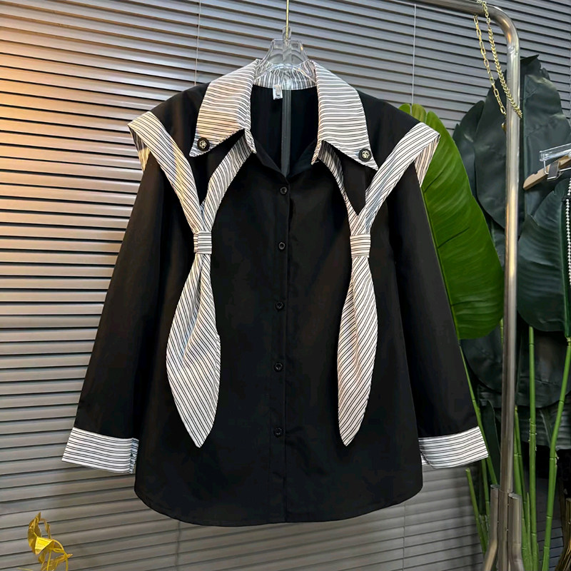 胖mm大码女装春季2026新款时尚拼接翻领披肩领假两件开衫百搭衬衫,女装/女士精品,大码内搭,淘宝优惠券,粉丝福利购,淘宝优惠卷