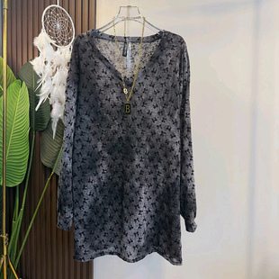 洋气针织大衫 V领扎染韩版 2025秋季 胖mm大码 休闲上衣 时尚 女装 新款