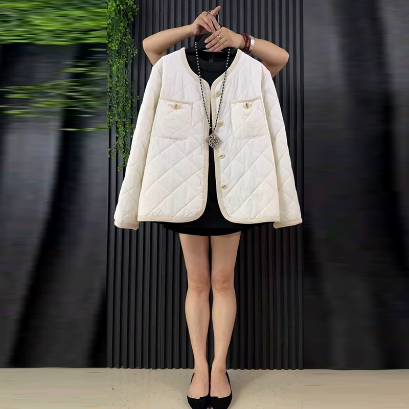 小香风菱格显瘦棉服轻薄款外套新