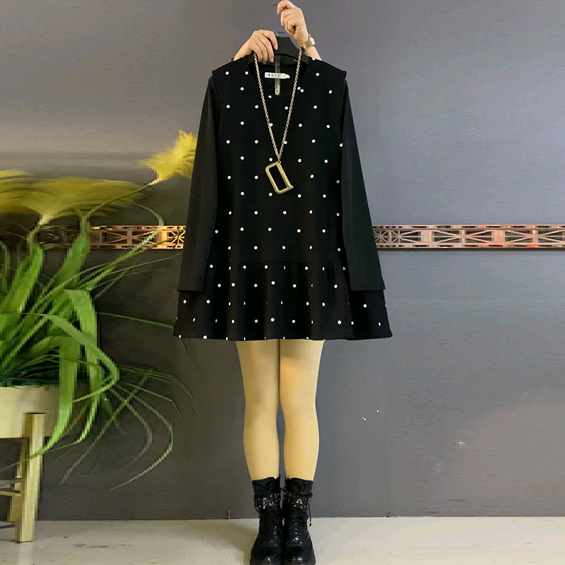 波点马甲裙大码女装连衣裙两件套