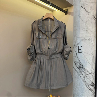 胖妹妹大码女装春季新款时尚宽松显瘦短款一体收腰百搭工装连衣裙