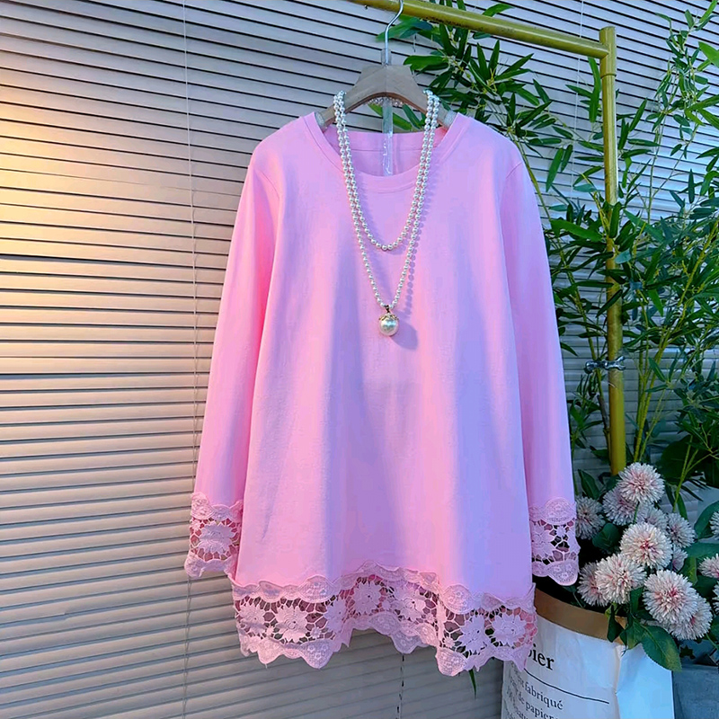 新款大码女装镂空拼接T恤衫