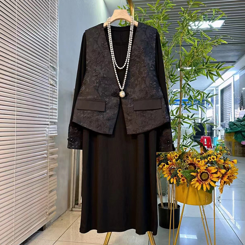 国风盘扣气质马甲连衣裙两件套