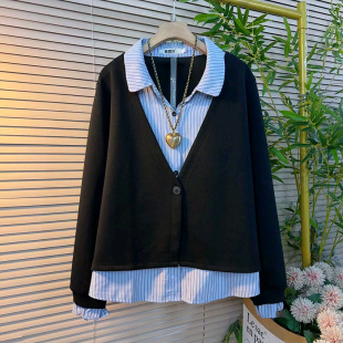 女装 拼接假两件设计感半开翻领显瘦衫 春季 时尚 2026新款 胖妹妹大码