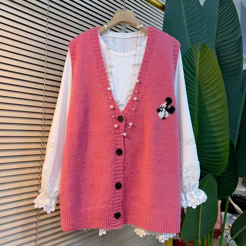 2026春季新款针织开衫马夹简约大码女装刺绣卡通马甲显瘦打底套装,女装/女士精品,大码套装,淘宝优惠券,粉丝福利购,淘宝优惠卷