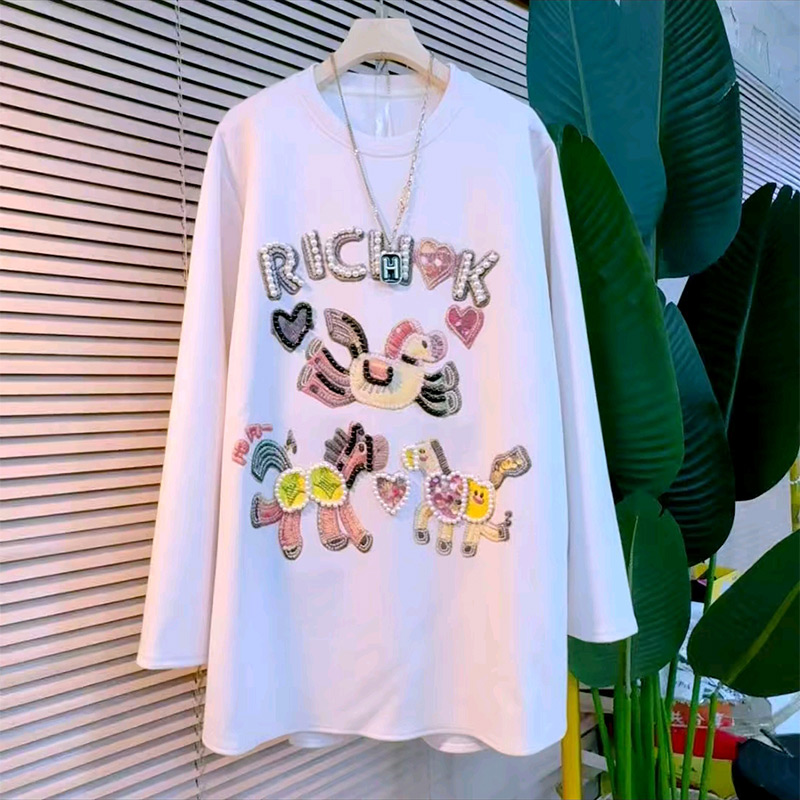 涂鸦印花拼接钉珠大衫