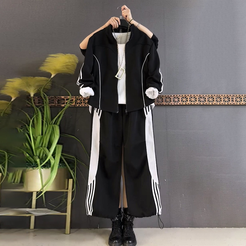 胖妹妹春季新款大码女装时尚显瘦上衣松紧腰卫裤织带条裤子两件套,女装/女士精品,大码套装,淘宝优惠券,粉丝福利购,淘宝优惠卷