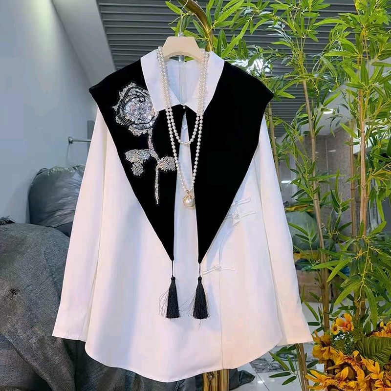 新款国风可拆卸亮片披肩盘扣大衫