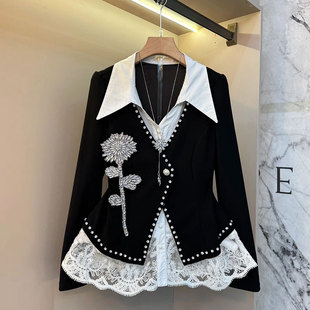 胖妹妹大码 女装 冬季 时尚 立体花衬衫 设计小衫 新款 领拼接上衣女 欧版