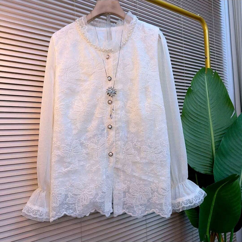 2026春季新款欧货时尚钉珠木耳边刺绣蕾丝开衫大码女装洋气上衣女,女装/女士精品,大码内搭,淘宝优惠券,粉丝福利购,淘宝优惠卷