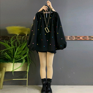 花朵上衣大码 灯笼袖 女装 宽松方领百搭衬衫 韩版 胖MM显瘦女人衫 新款