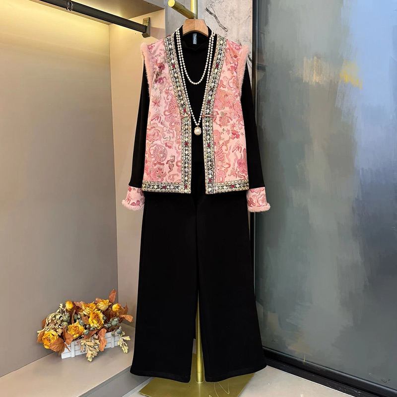 复古盘扣马甲内搭裤子套装