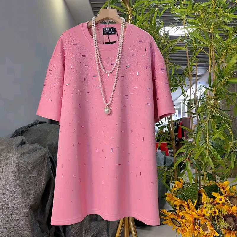 新款欧货时尚重工亮钻宽松遮肉T恤大衫大码女装胖mm休闲减龄上衣,女装/女士精品,大码内搭,淘宝优惠券,粉丝福利购,淘宝优惠卷