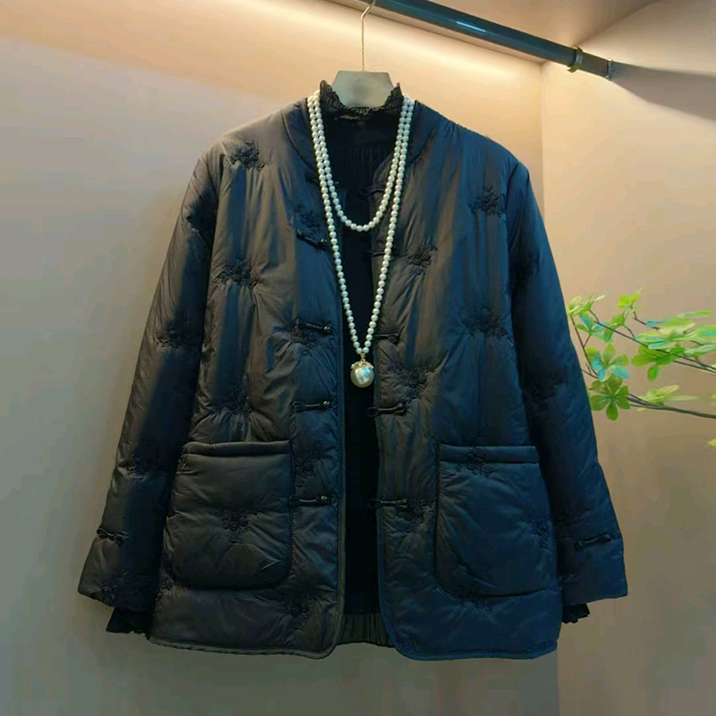 绣花盘扣国风百搭薄款棉服打底