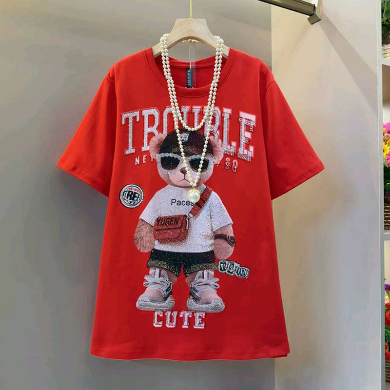 网红眼镜熊时尚字母T恤