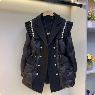 保暖加厚上衣棉袄潮 冬季 欧货西服领重工洋气收腰棉服外套大码 女装