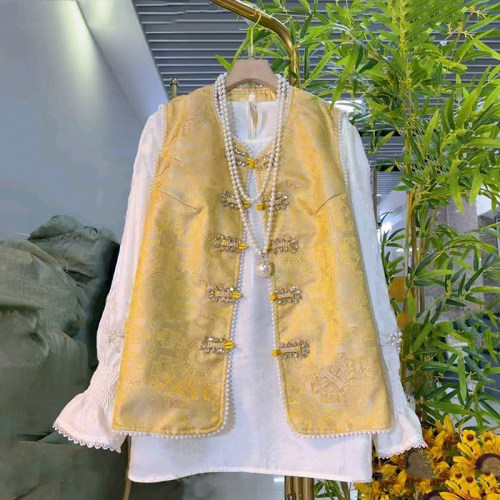 新中式国风钉珠镶钻提花马甲小衫