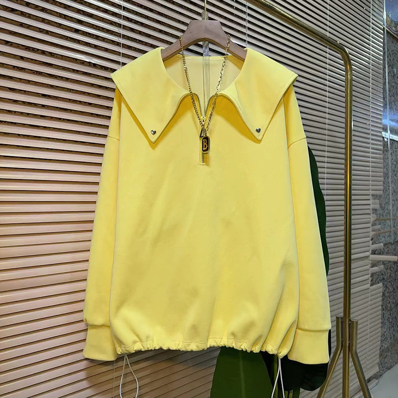 胖妹妹大码女装2025春季新款时尚娃娃领休闲抽绳百搭显瘦洋气卫衣,女装/女士精品,大码内搭,淘宝优惠券,粉丝福利购,淘宝优惠卷