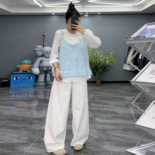 打底衫 2025新款 胖妹妹花边纯色长袖 女装 刺绣小花甜美针织马甲大码