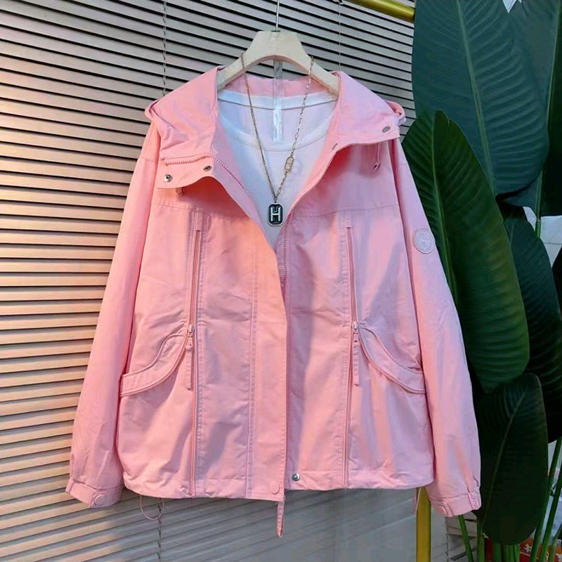 早春新款连帽拉链糖果色外套胖妹妹韩版时尚宽松百搭外衣大码女装