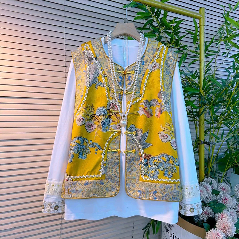 中国风刺绣花卉马甲两件套新中式大码女装马夹拼接百搭打底衫套装,女装/女士精品,大码套装,淘宝优惠券,粉丝福利购,淘宝优惠卷