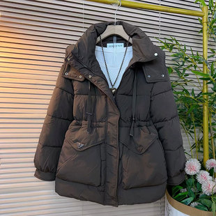 加厚保暖棉服外套潮 休闲百搭上衣纯色收腰连帽款 胖妹妹加大码 时尚
