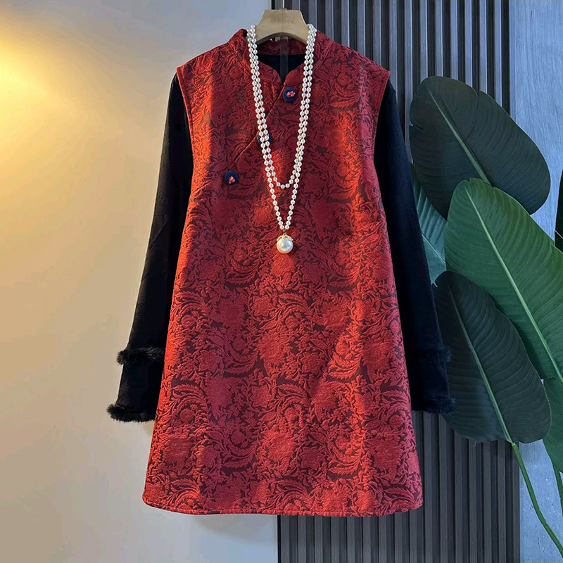 胖妹妹冬季新款大码女装时尚复古民族风马甲裙搭配丝绒小衫两件套,女装/女士精品,大码套装,淘宝优惠券,粉丝福利购,淘宝优惠卷