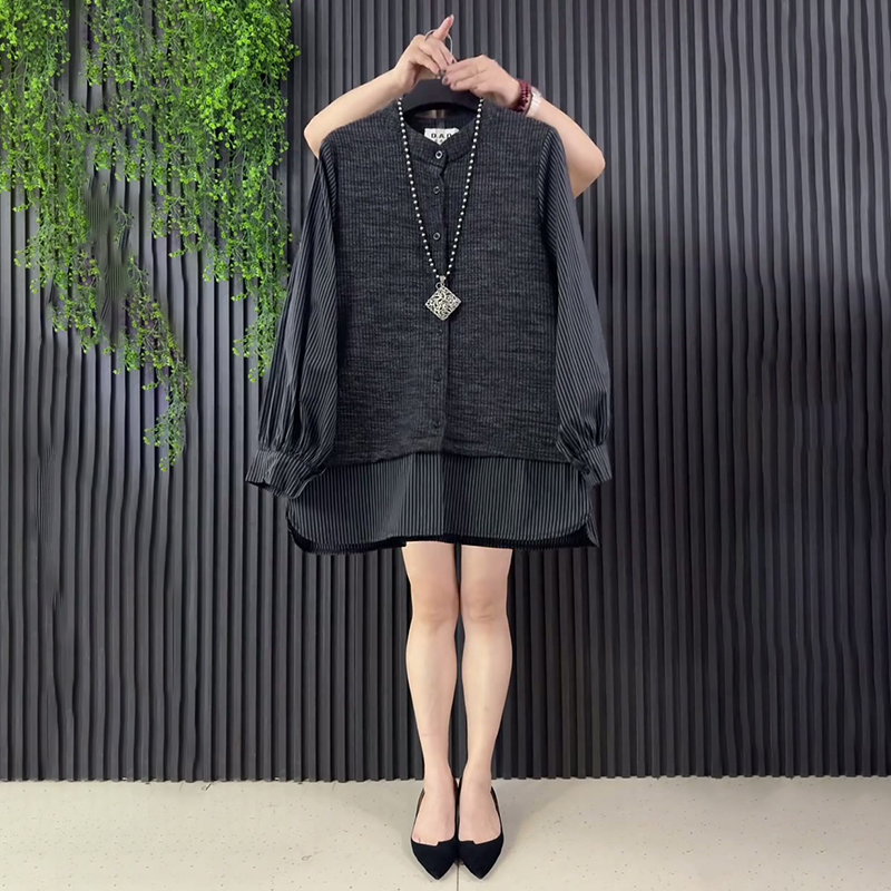 简约时尚韩版拼接条纹百搭衬衫