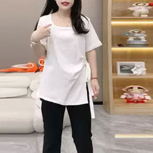 掐褶开衩设计感半袖 韩版 新款 胖mm洋气显瘦上衣 大码 女装 衫 2026夏季