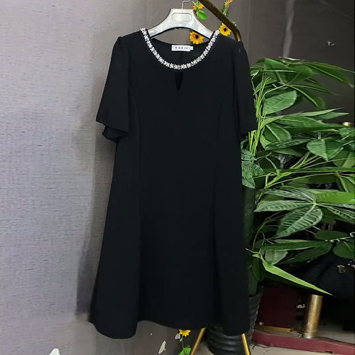 夏季大码女装短袖钉珠连衣裙