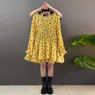 大衫 胖mm显瘦中长款 百搭衫 女装 新款 碎花长袖 2026春季 遮肉大码 衬衫