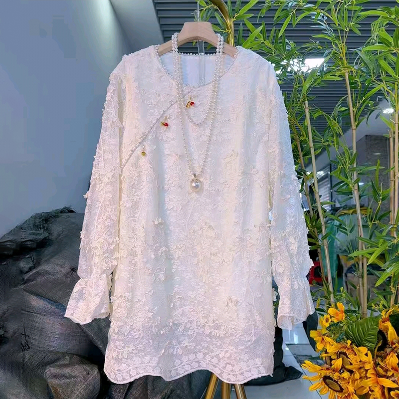 时尚新中式国风立体花朵钉珠大衫