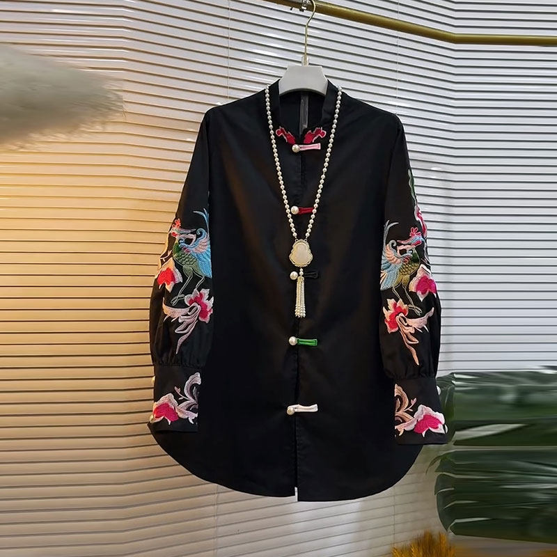 2026春季新款新中式重工刺绣国潮风彩扣衬衫大码女装胖mm遮肉上衣,女装/女士精品,大码内搭,淘宝优惠券,粉丝福利购,淘宝优惠卷
