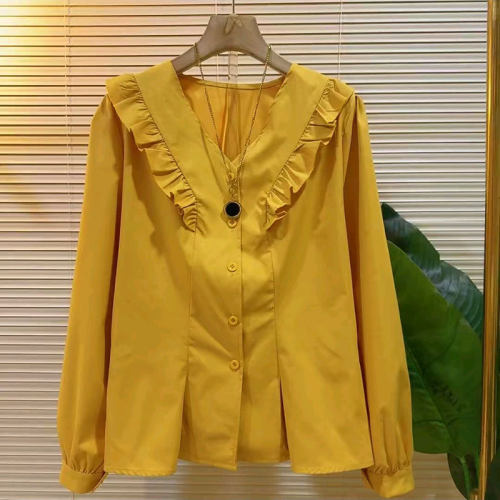 春季新款欧货时尚荷叶边减龄衬衫