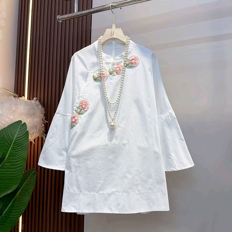 胖妹妹大码女装春季2026新款新中式百搭宽松重工钉珠衬衫高端衬衣,女装/女士精品,大码内搭,淘宝优惠券,粉丝福利购,淘宝优惠卷